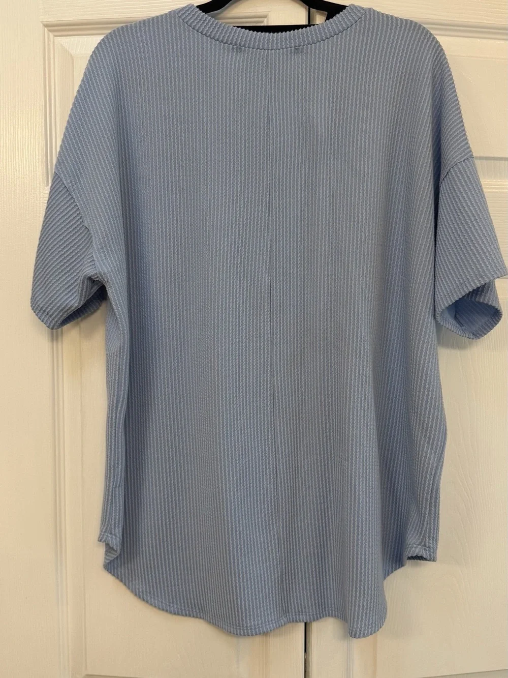 Altar'd State Light Blue Ribbed V-Neck Pocket Tee